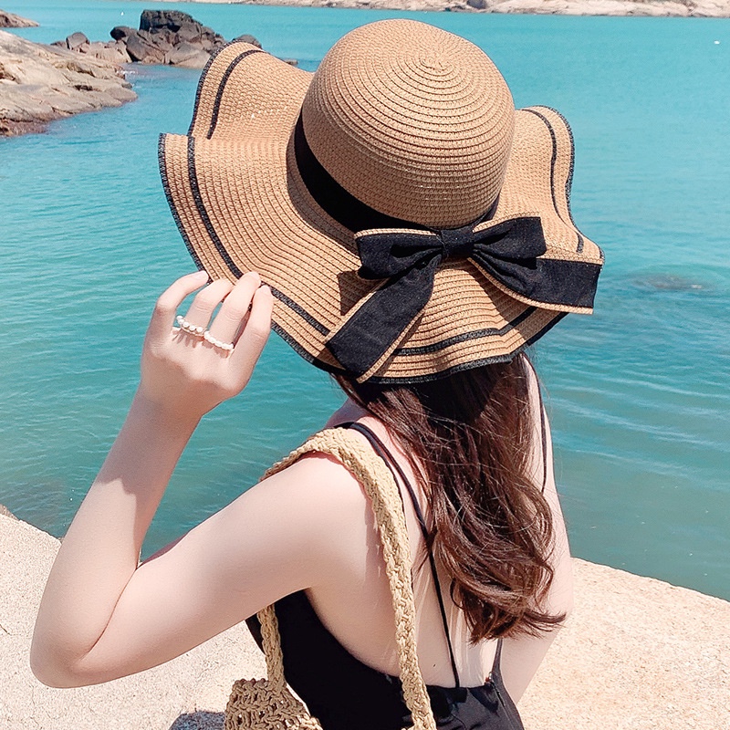 Wide Brim Sun Hat Women Straw Hat Breathable Summer Hat Beach sun Hat with  Bow