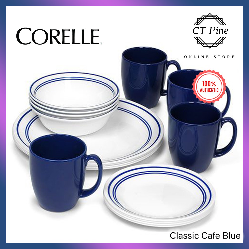 Corelle 16pc Dinnerware Set Livingware Classic Cafe Blue Elegant Classy Plate Pinggan Bowl Mangkuk Mug Cawan Shopee Malaysia