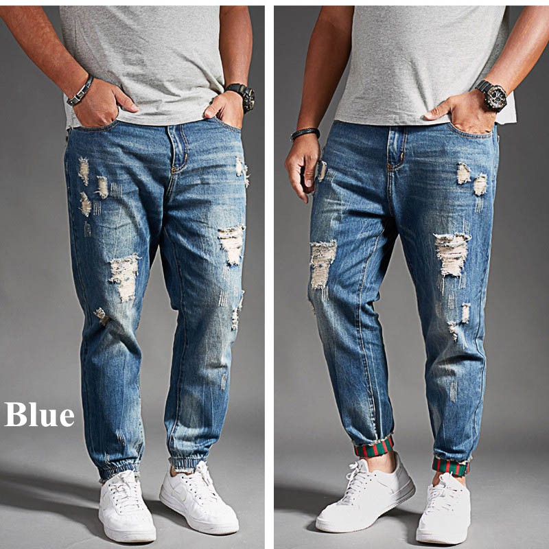 Plus Size Ripped jeans men pants denim fashion cowboy big size 40 42 44 46 48 Shopee Malaysia