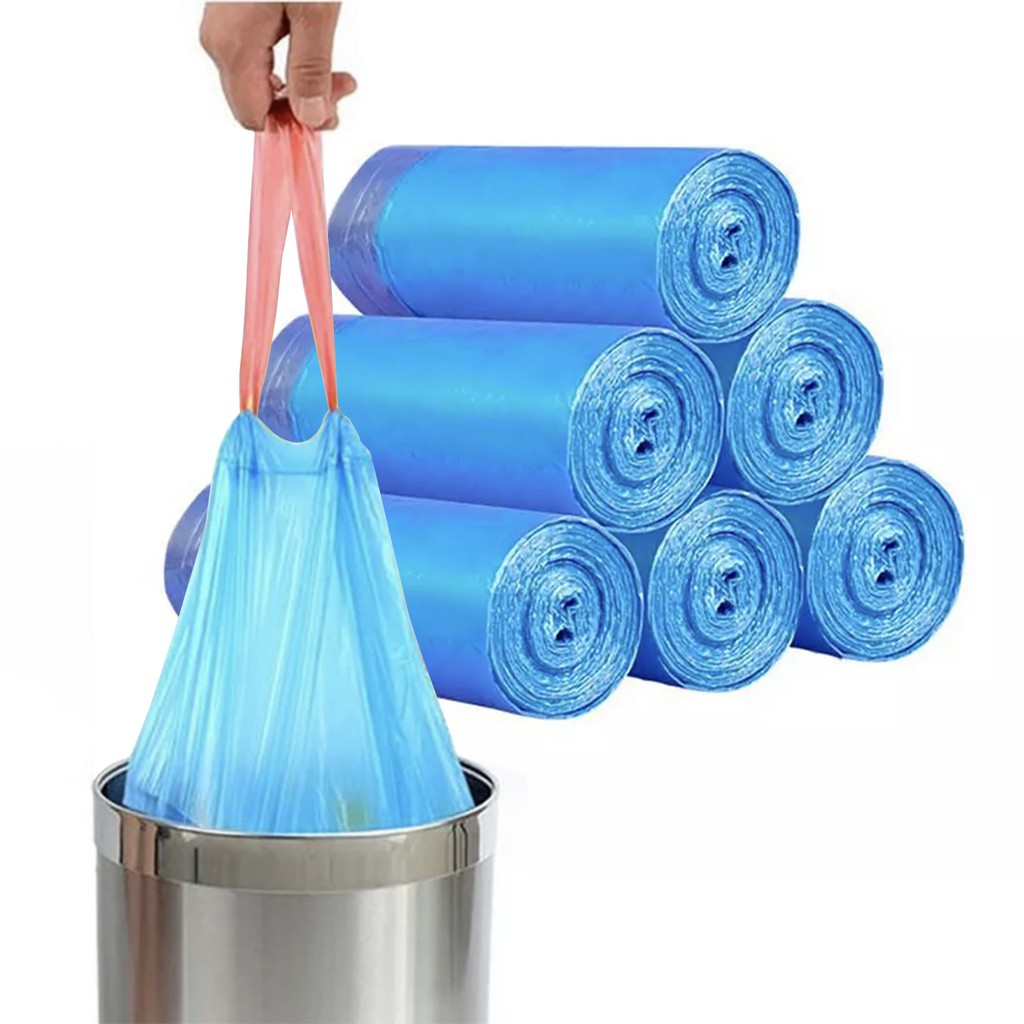 Blue garbage bag with drawstring 60l, 600x720mm, 15µm, 10pcs/roll