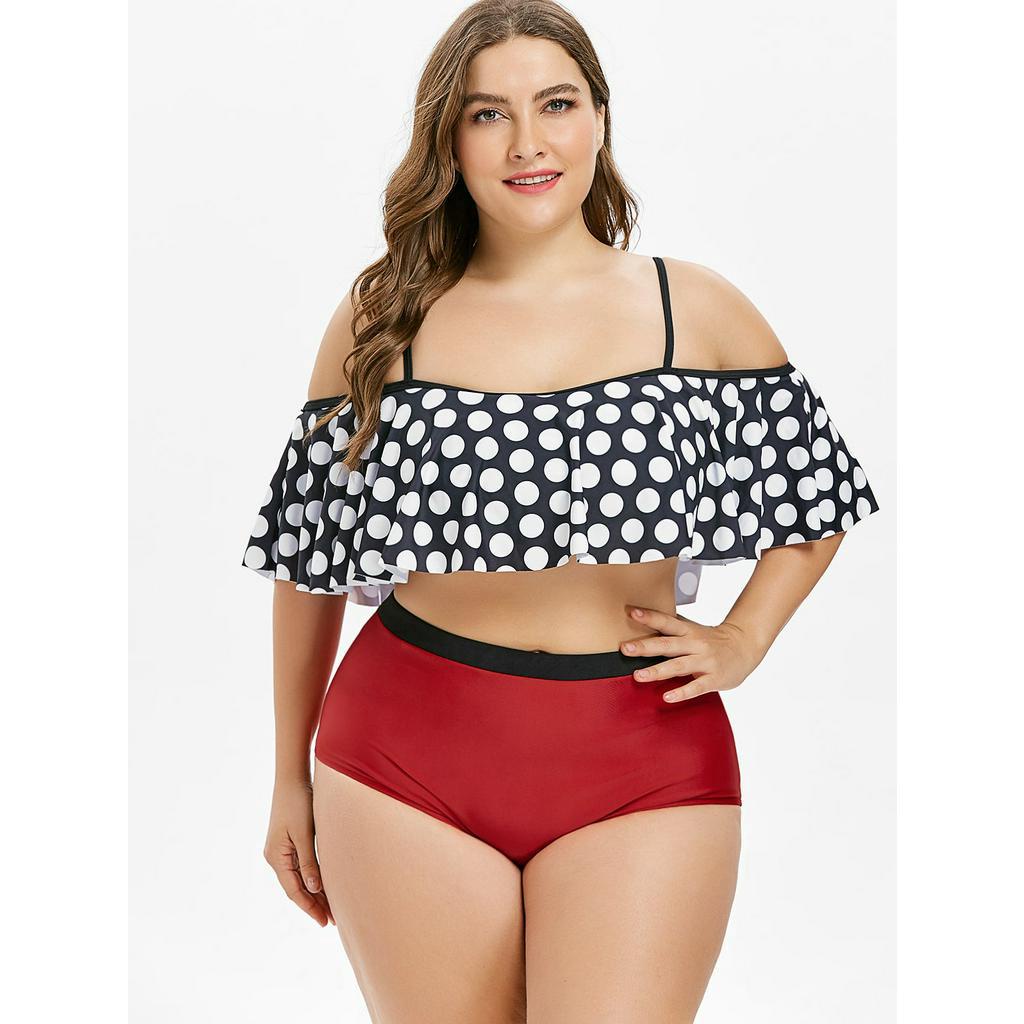 Plus Size High Waisted Polka Dot Bikini Set Shopee Malaysia 2494