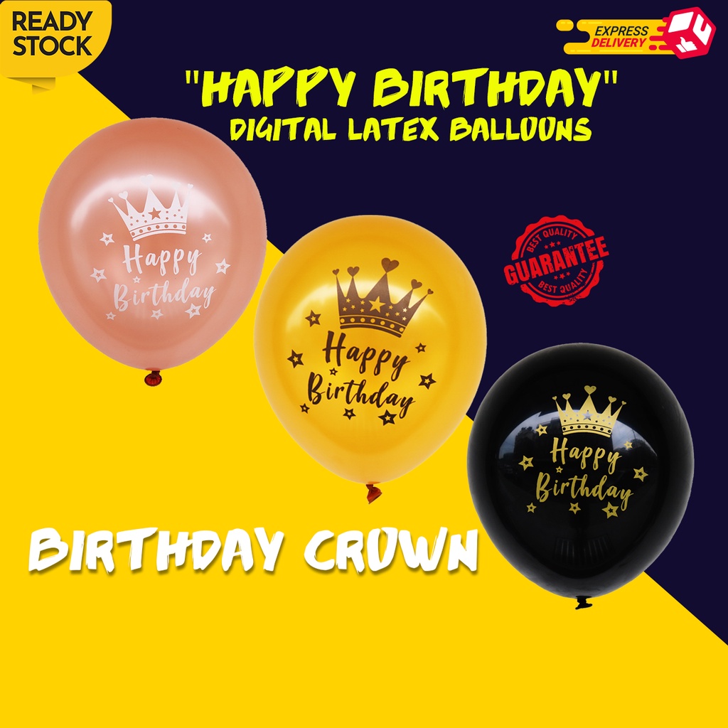 🇲🇾IN STOCK🇲🇾 12 inch Happy Birthday Metallic Balloon Chrome Belon Party ...