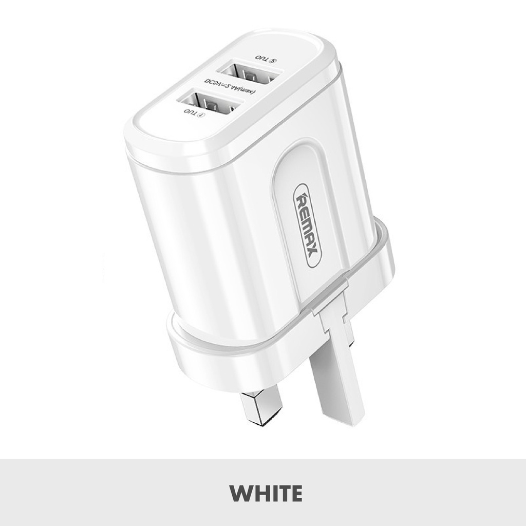 Remax RP-U22 2.4A Dual USB Port Fast Charging Charger UK Plug Adapter ...