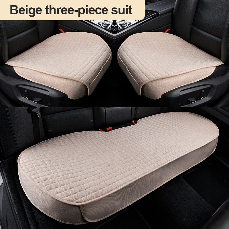 Flax Car Seat Cover Front Rear Breathable Linen Cushion Anti Slip Auto Seat Protector Mat Pad