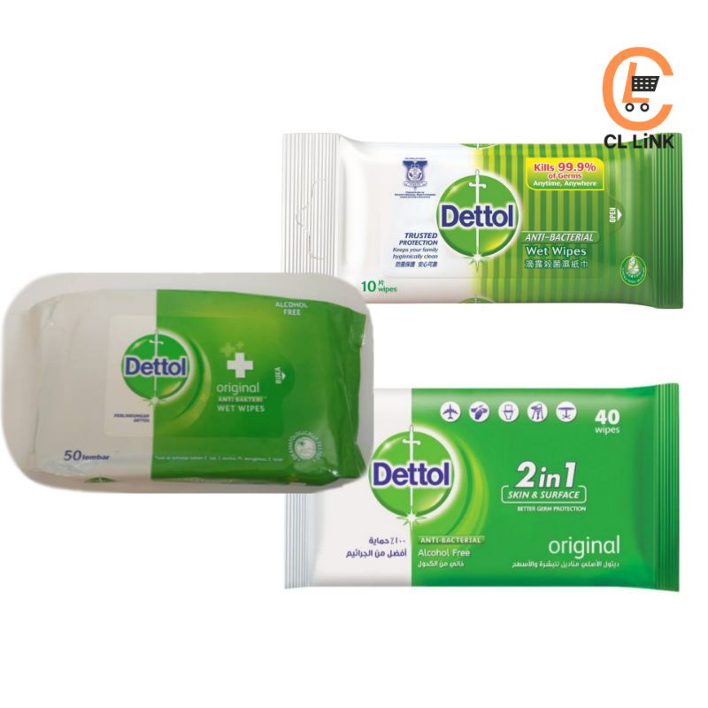 Dettol AntiBacterial Wet Wipes 10's/50's Dettol 2 in 1 Skin & Surface