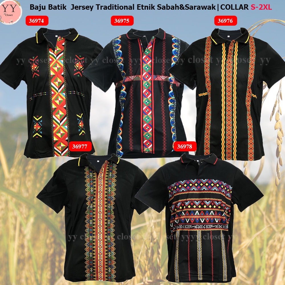 Ready Stock!! Baju Batik Jersey Traditional Etnik Sabah Sarawak- Collar ...