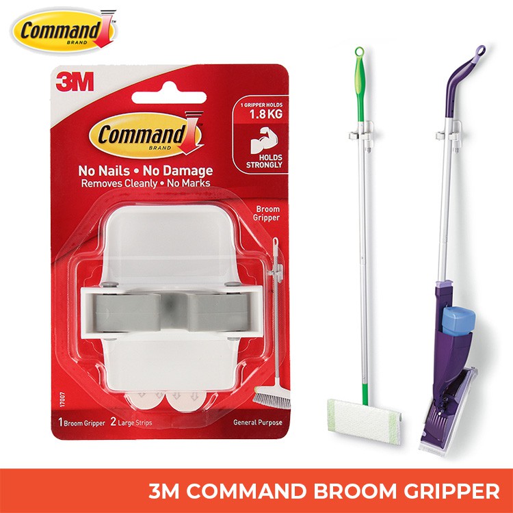 3M Command Broom Gripper Single Twin Pack NAIL FREE Holder for