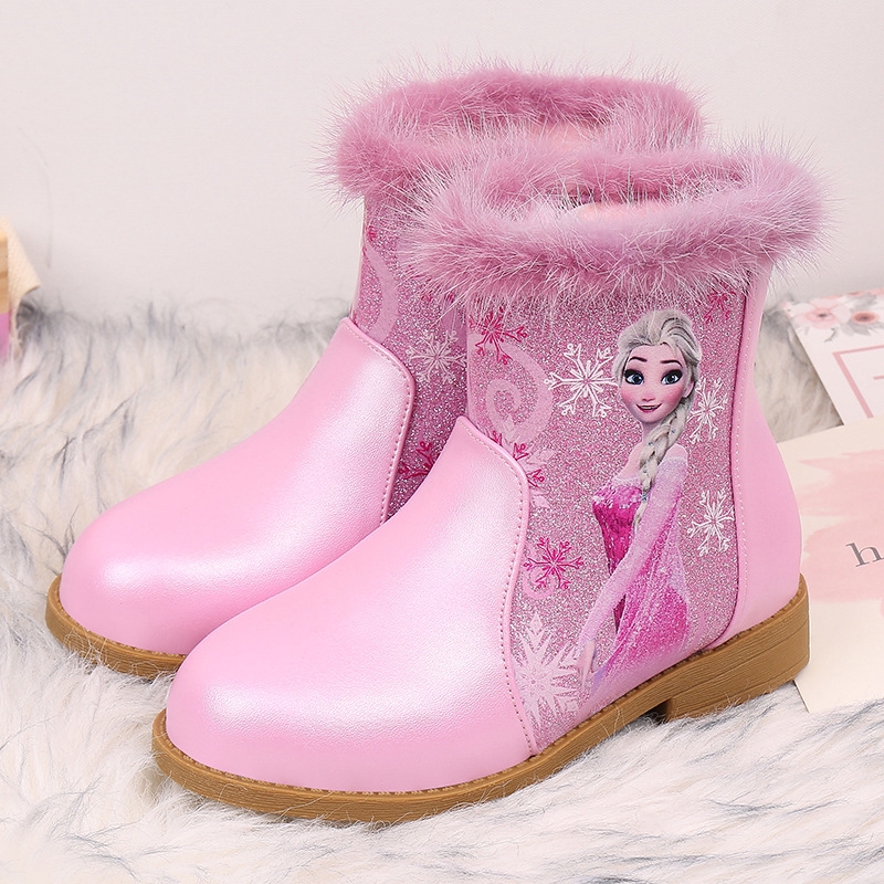 Frozen 2 Kids New Fashion Winter Warm Shoes Anime Princess Pink Elsa Anna Plus Size Snow Boots Shopee Malaysia