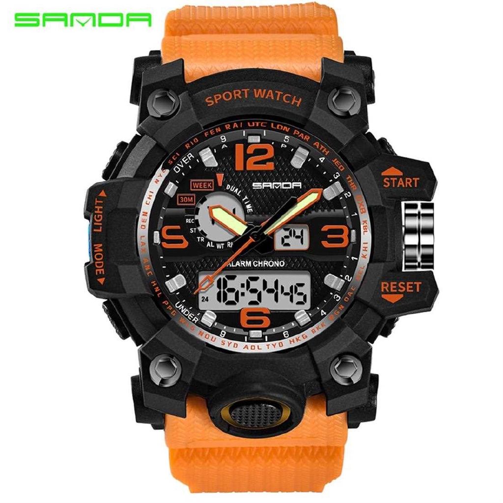 Sanda 742 Watch Waterproof Quartz Wristwatch Luminous Analog Digital Men Watch Orange Shopee Malaysia