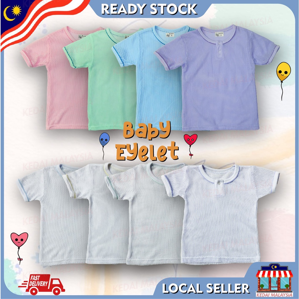 Baju Baby Berlubang / Baby Short Sleeve Eyelet T Shirts With Button