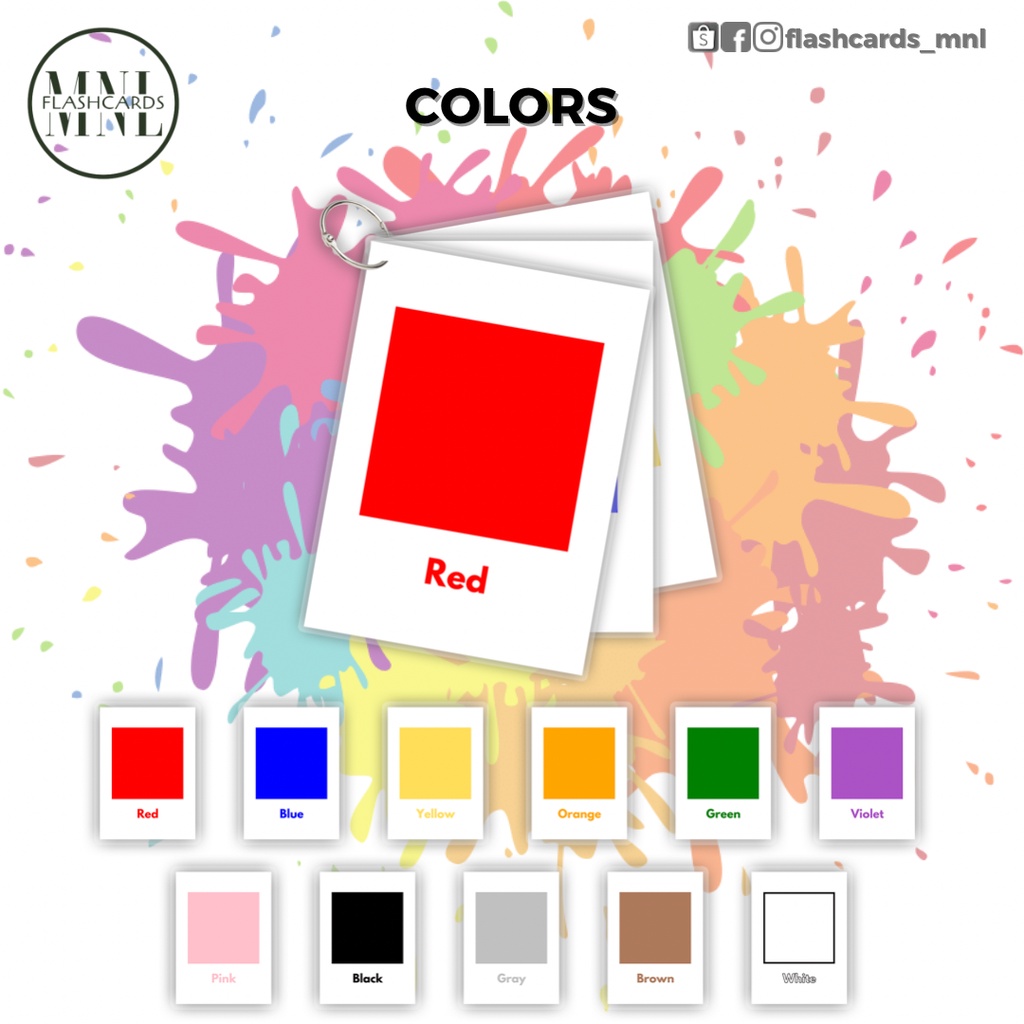 COLORS FULLY LAMINATED EDUCATIONAL FLASHCARDS WITH OR WITHOUT RING BIND ...