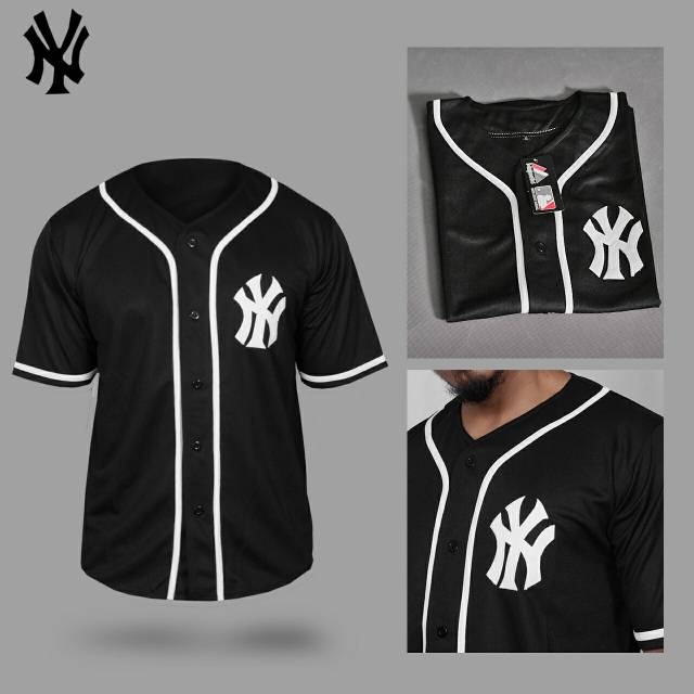 HITAM Black NY list baseball Shirt