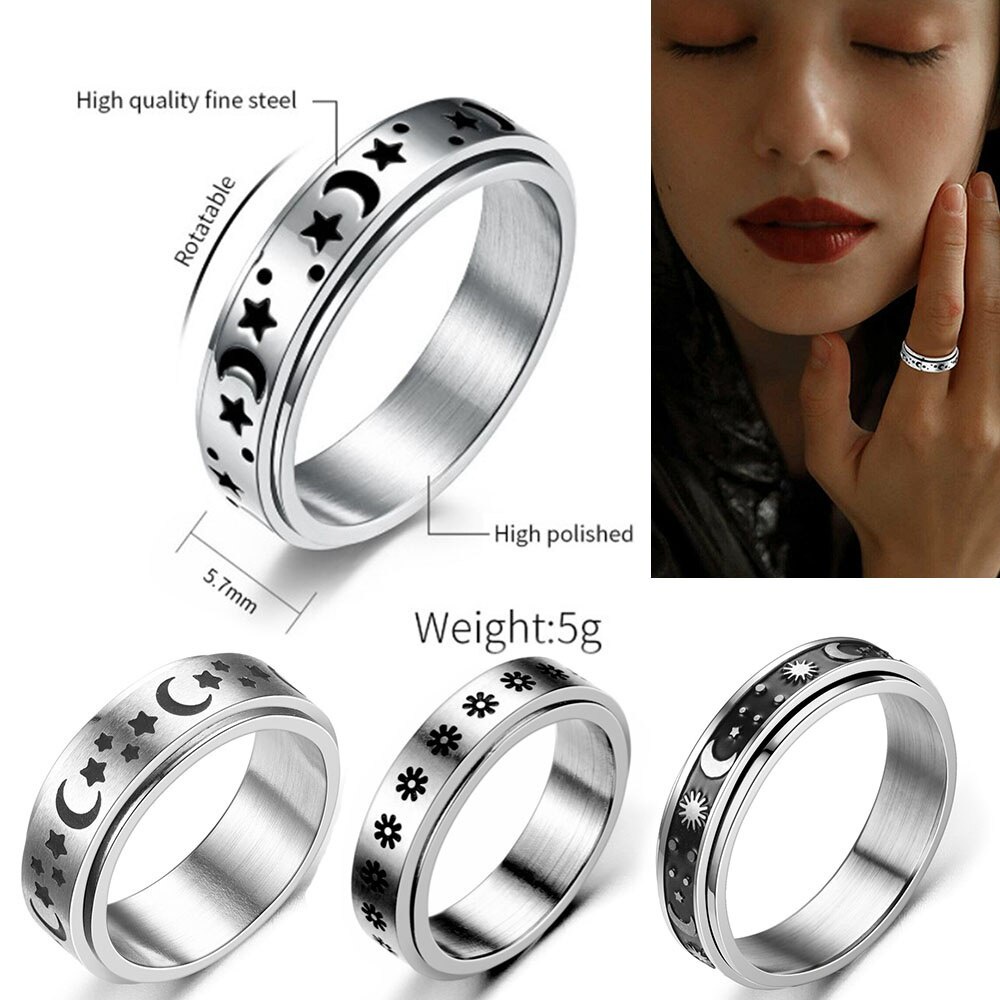 Fidget Spinner Rings Moon Star Sun Fashion Anxiety Tuning Rotating Ring ...