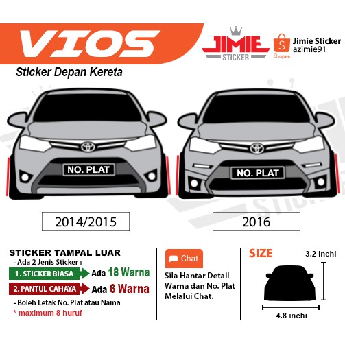 Sticker Kereta Toyota Vios 2015 & 2016, Custom Warna dan Nombor Plate