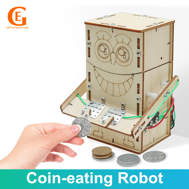 GIFTED EDUCATION Electric DIY Coin Eating Robot Piggy Bank STEM Assembly Puzzle Invention