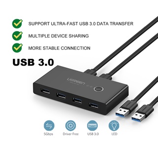 Buy UGREEN USB 3.0 Sharing Switch, 2 Computers 4 Port USB Peripheral  Switcher Adapter Box Selector for PC, Printer, Scanner, Mouse, Keyboard  with One-Button Swapping and 2 USB A to A Cable