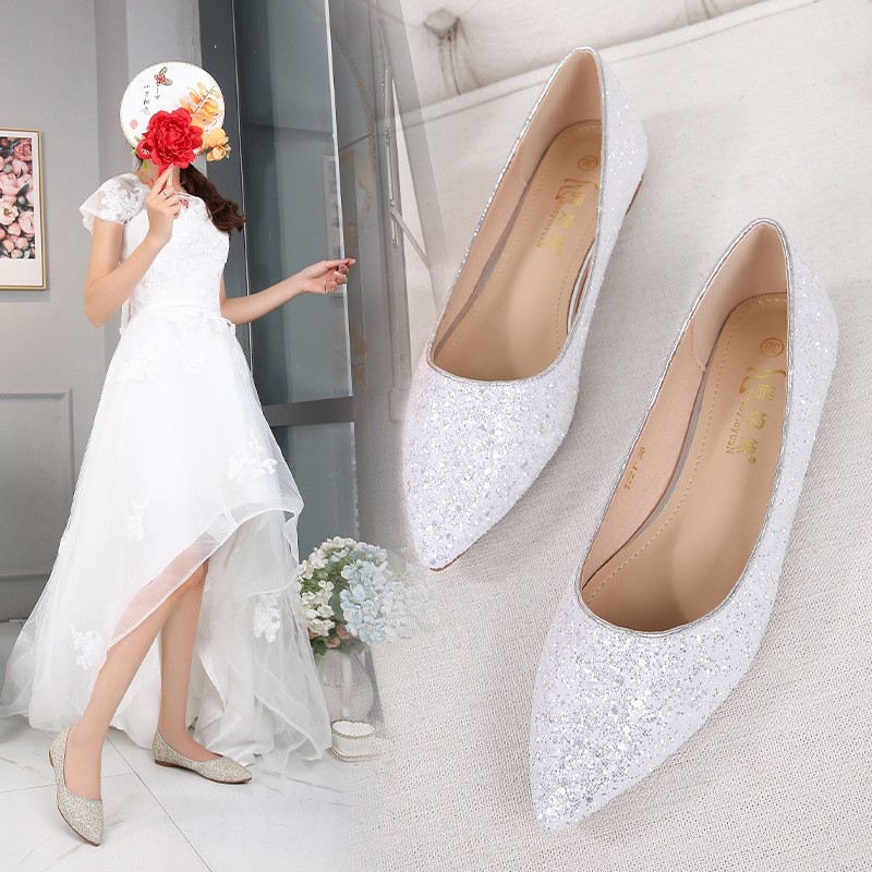 White flat store shoes for wedding