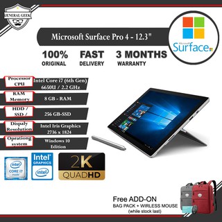 Refurbished: Microsoft Surface Pro 4 Tablet PC 2-in-1 Intel Core i7-6650U 8  GB RAM 256 GB SSD 12.3 Touch Screen 2736 x 1824 Windows 10 Pro + Microsoft  Type Cover Keyboard Black 