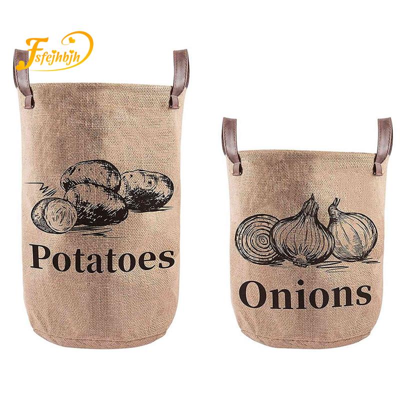 Jute Onion and Potato Storage Bags Farmhouse Style Lined Burlap