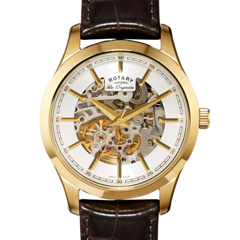 Rotary gold plated skeleton on sale watch