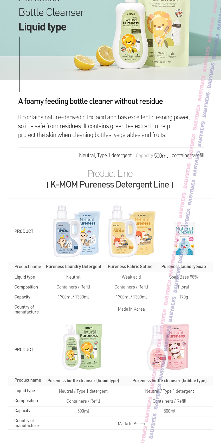 K MOM KMOM Bottle Cleanser Refill/Bottle Liquid/Bubbles 500ml / K MOM ...