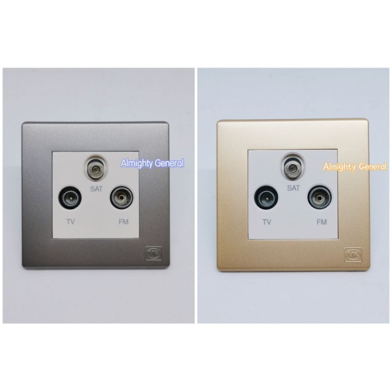MK 3 Gang Co-Axial TV,F Type Screw Connector & FM Socket Gold, Silver ...