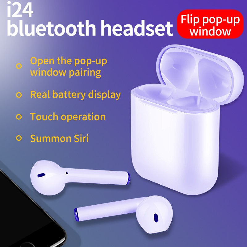 Ready Stock i24 Bluetooth Earbuds Siri Call Touch Control Pop