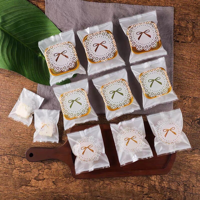 OPB-14 (100pcs) Lace Print Ribbon Packaging OPP Bag for Mooncake ...