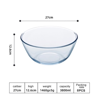 HOONRA Large Capacity High Borosilicate Glass Bowl Salad Mixing Bowls Egg  Beater Container Kitchen Microwavable Soup Salad Bowl