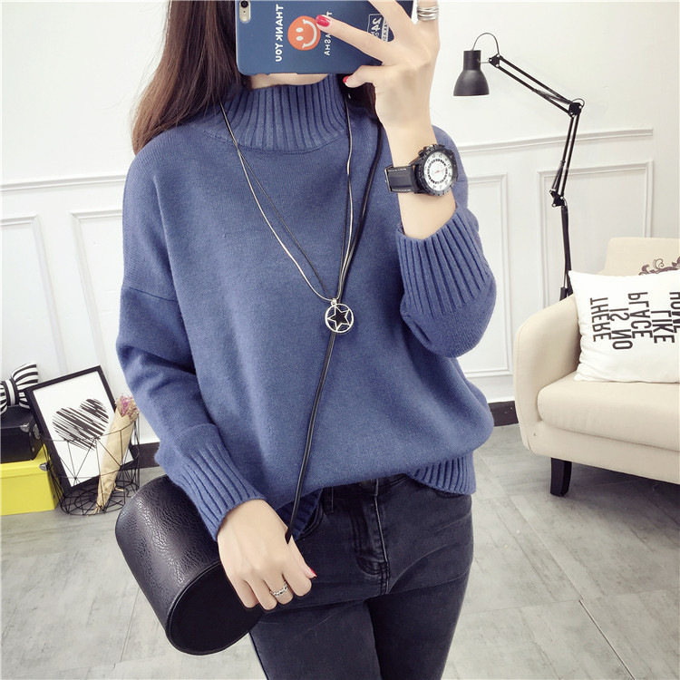 【ready stock】Half high neck white sweater women's pullover loose ...