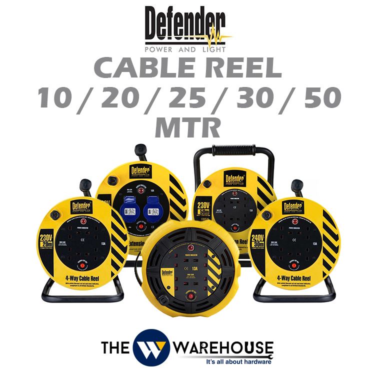 Defender Industrial Extension Wire Cable Reel 10 / 20 / 25 / 30 / 50 ...