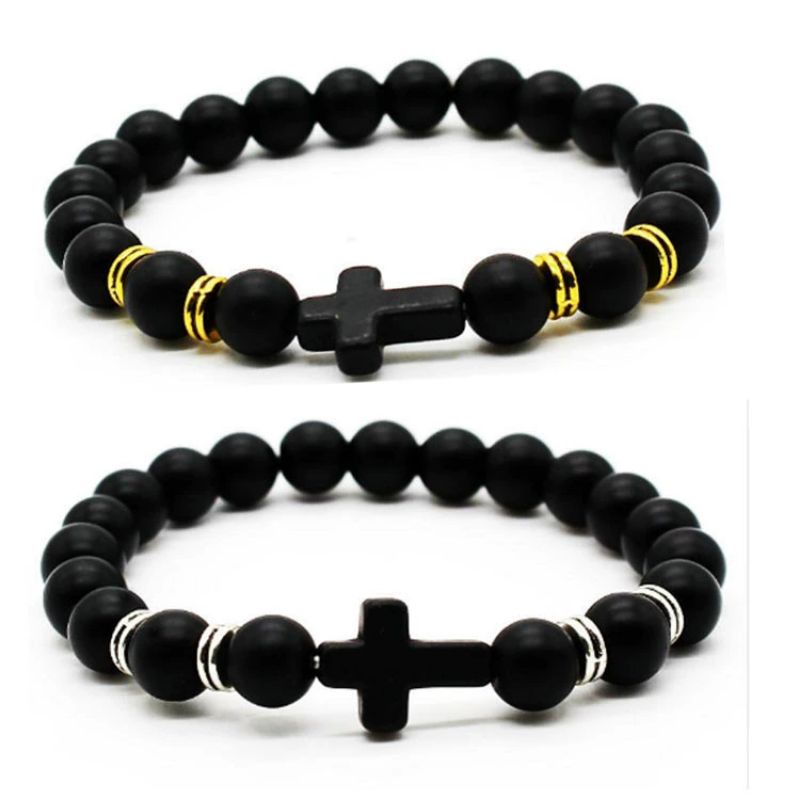 Trendy Cross Pendant Beaded Bracelet Unisex Elastic Line Bracelet Shopee Malaysia