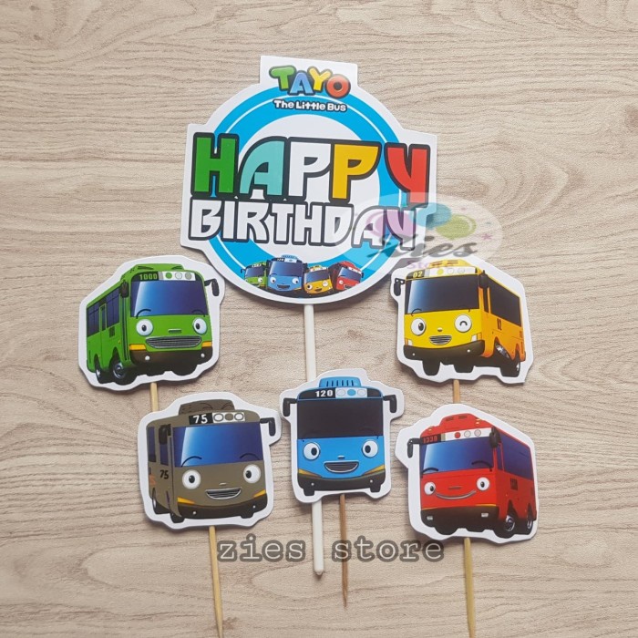 Happy birthday cake topper / TAYO cake topper / BUS TAYO cake ...