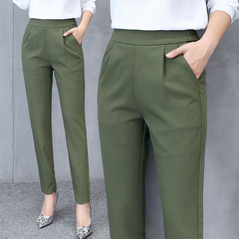 Plus Size Women's Casual Fashion Solid Mid Waist Long Trousers