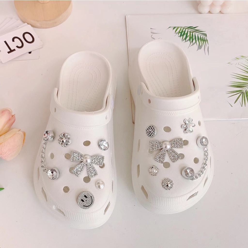 Croc Jibz Silver Crystal DIY Set Shoes Charm Button/洞洞鞋配件鞋飾鞋花 | Shopee ...