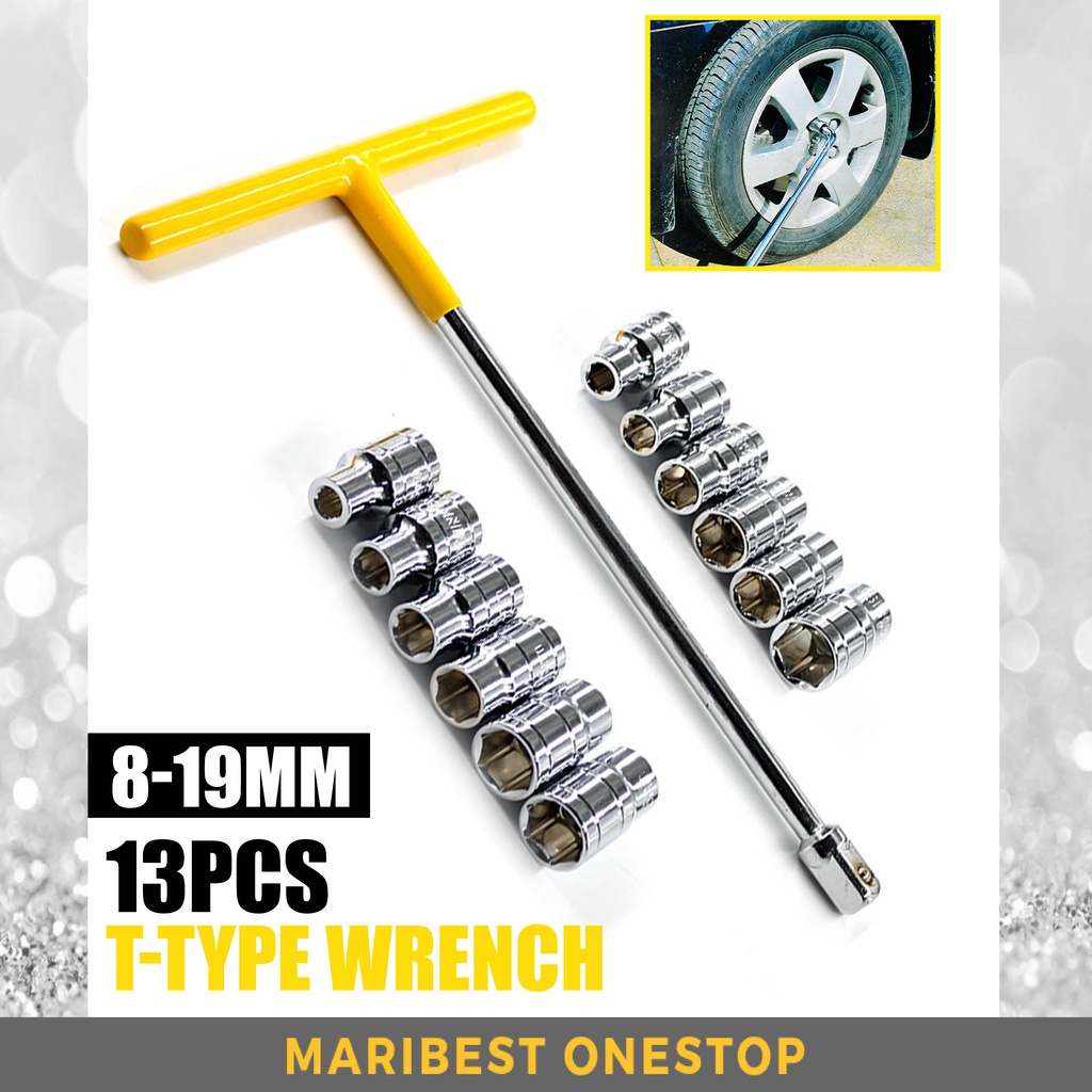 13 In 1 T Handle Box Socket Car 819mm Wrench Adapter Set 1/2 Inch Hex