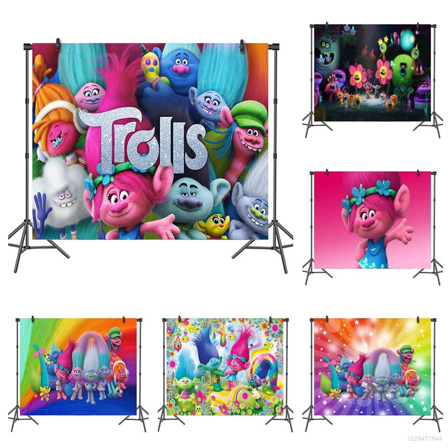 Trolls Theme Cartoon Photography Background Cloth Party Banner Party ...