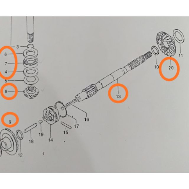 Propeller shaft + Foward Gear + Reverse Gear + Pinion Gear Repair KIT for Suzuki 15HP 2 Stroke