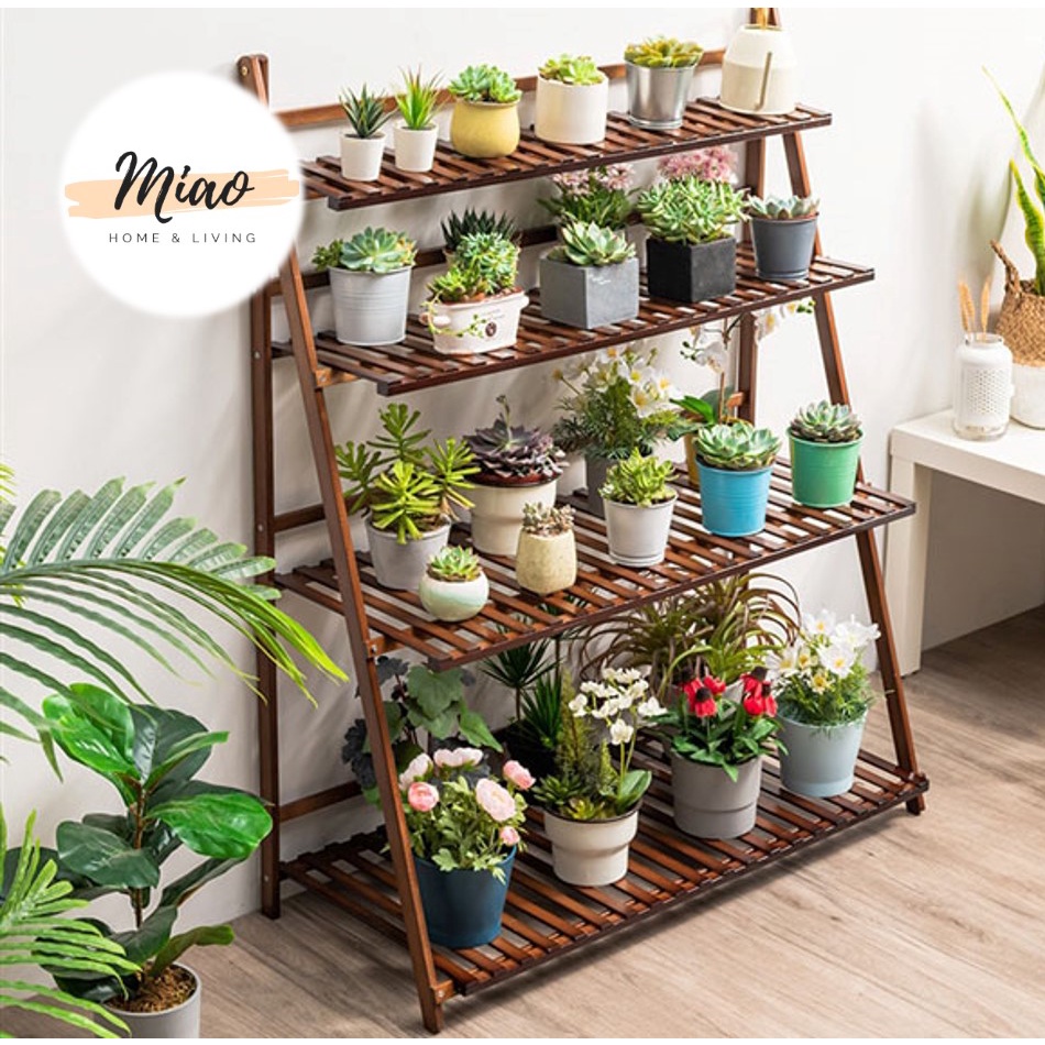 Foldable Flower Rack 3/4 Tier Bamboo Wooden Garden Rack Multi-layer ...