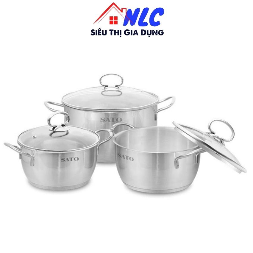 Sato ST-BI323K 3-bottom stainless steel pot set with 3 layers of heat ...