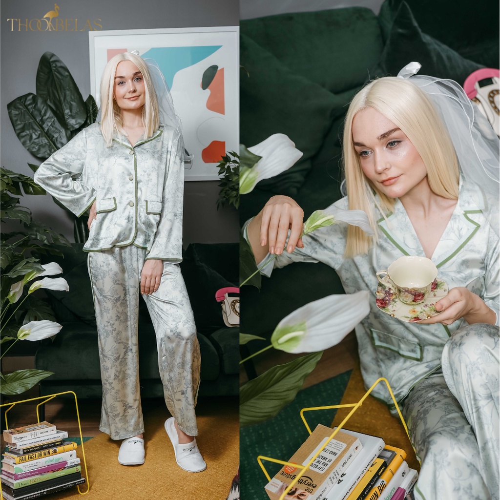 Meyshaa set in sage satin silk pyjamas (free size S/Xl) | Shopee Malaysia