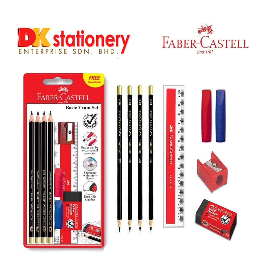 Faber-Castell Basic Exam Set – 2B Pencils, Sharpener, Eraser & Ruler ...