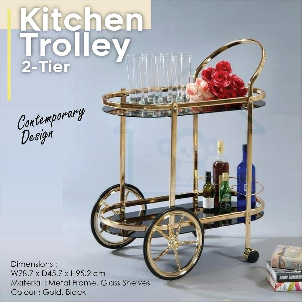 KITCHEN CABINET 2 TIER CONTEMPORARY DESIGN CART KITCHEN CART GOLD   39dcfb6b49129e201f428b8c203ada66