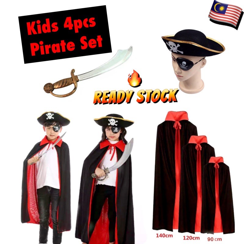 Kids 4pcs Pirate Set. Pirate Hat, Eye Patch, Toy Sword & Pirate Cape ...