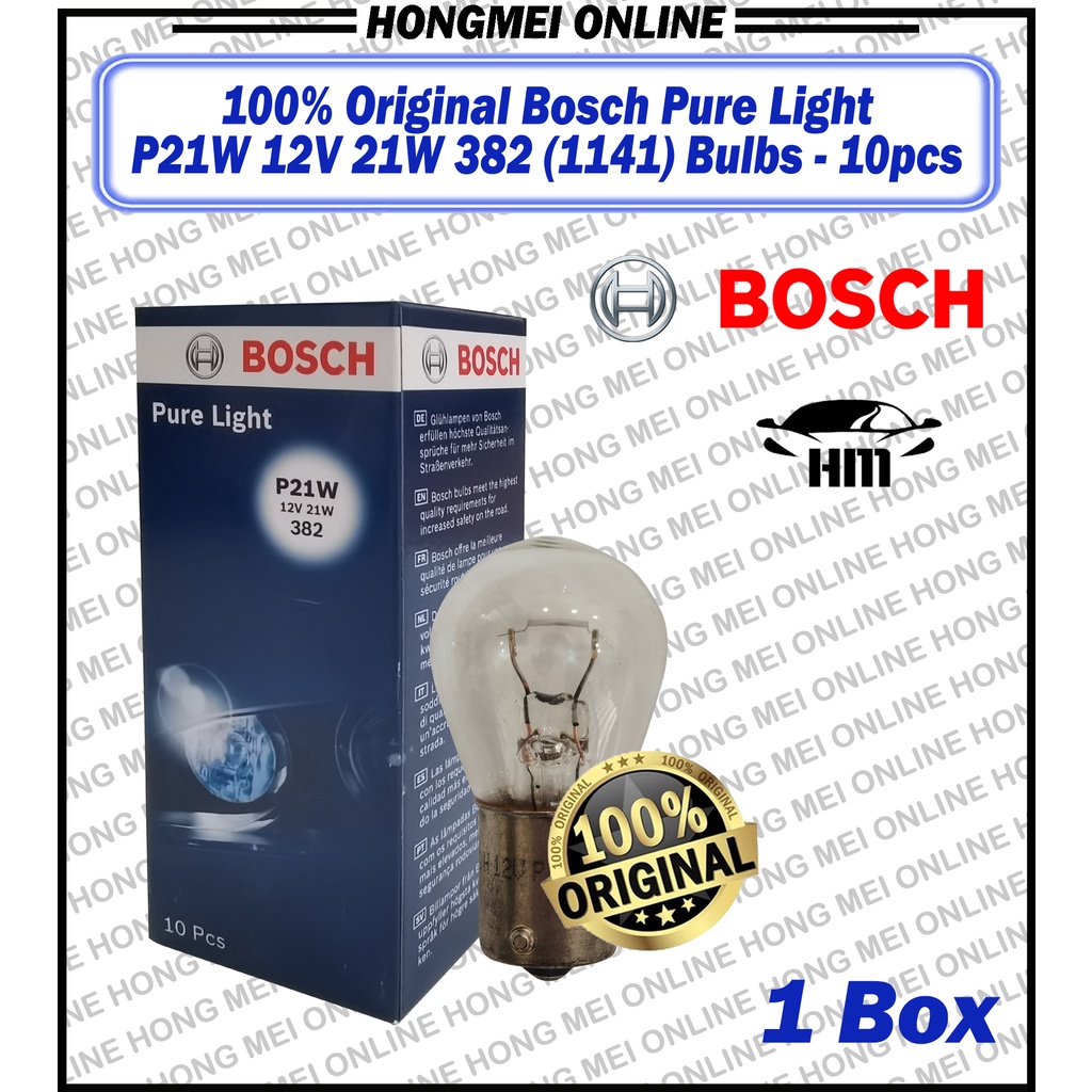 (100% ORIGINAL)Bosch Pure Light P21W 12V 21W 382 Bulb 10pcs (1141 ...