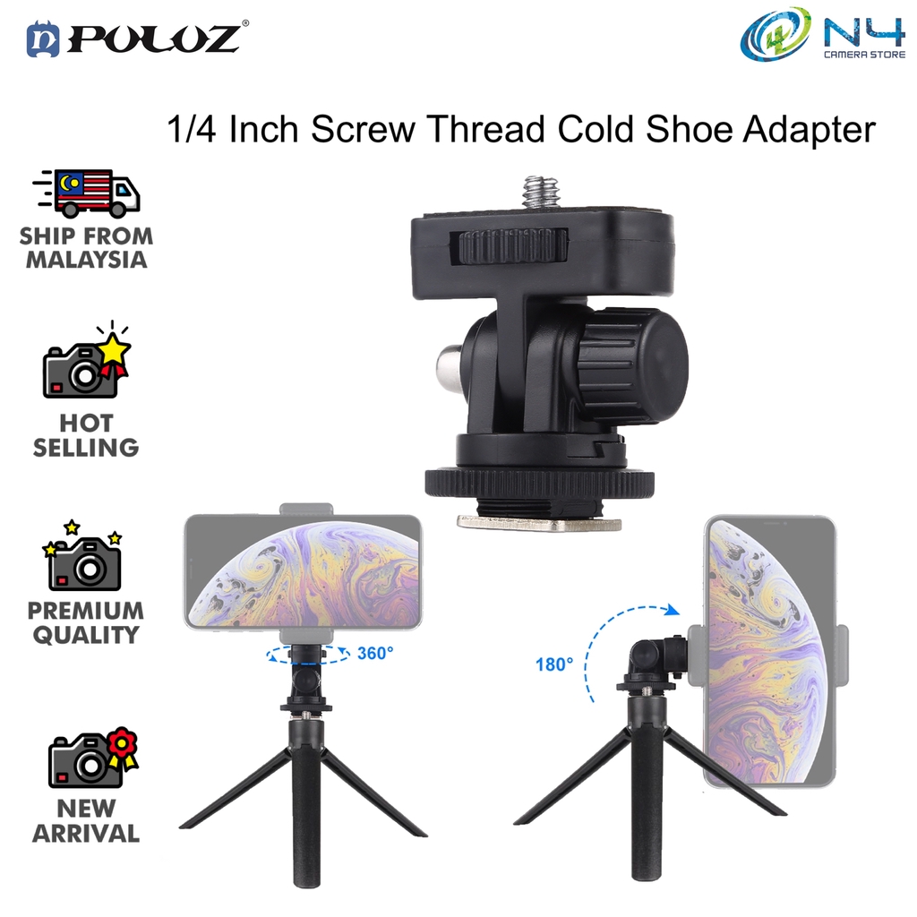Puluz 1/4 Inch Screw Thread Cold Shoe Tripod Mount Adapter Vlog Live