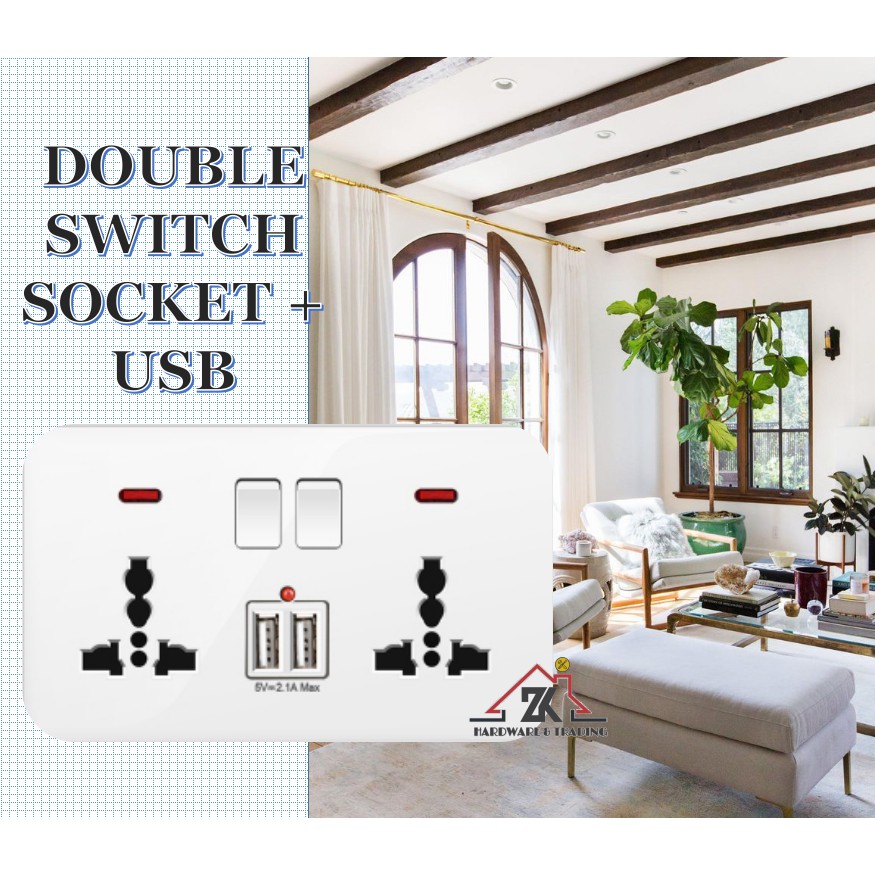 [WHITE] HIGH QUALITY UNIVERSAL PLUG SOCKET 13A WALL SWITCH SOCKET USB ...