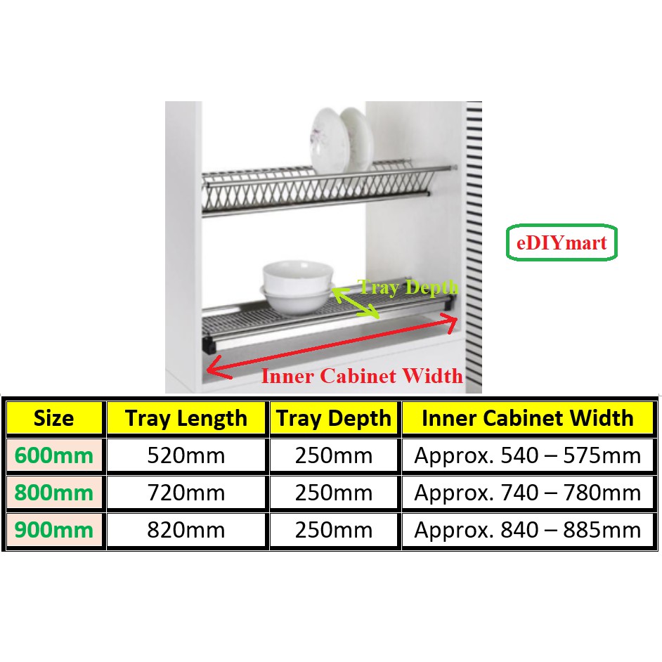 BEST BUY Stainless Steel 304 2 Tier 600mm 800mm 900mm Kitchen Cabinet Dish Rack Drainer Dryer Plate Cup Rak Dapur Shopee Malaysia