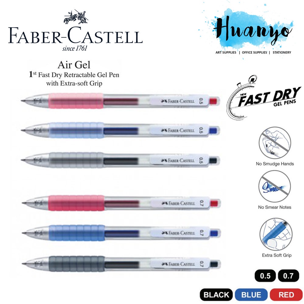 [HUANYO] Faber-Castell Air Gel Fast Dry Retractable Rubber Grip Gel Pen ...