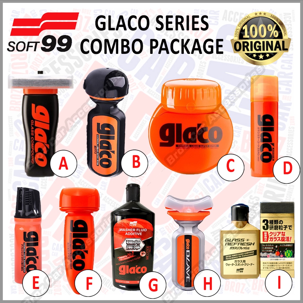Soft99 Glaco Series Ultra Glaco/ W Jet Strong/ Mirror Coat Zero/Glass  Compound Roll On/ Roll On Large/ Stain Cleaner F. Roll-On Repellent